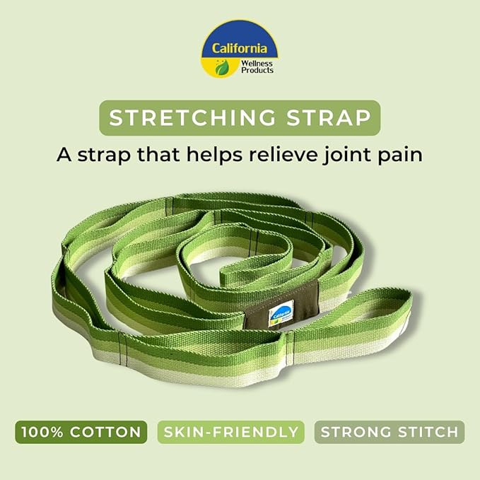 California Yoga Strap | Yoga Belt with Loops | 12 Multi Loop & Non-Elastic | Stretching Strap | Gym Workout & Exercise Bands | Physical Therapy | Improves Sitting Posture for Women & Men-GravixFit