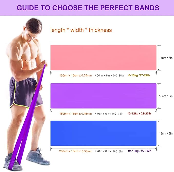 Resistance Bands Set, 3 Pack Professional Latex Elastic Bands for Home or Gym Upper & Lower Body Exercise, Physical Therapy, Strength Training, Yoga, Pilates, Rehab, Blue & Purple & Pink-GravixFit