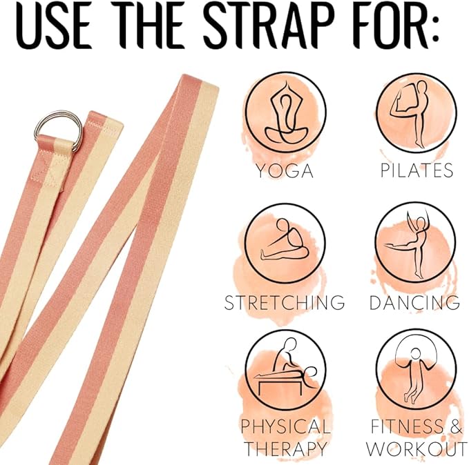 TECEUM Yoga Strap & Mat Strap – 2 IN 1 – Cotton – 6 ft 8 ft 10 ft (30+ colors) – Adjustable Non-Slip Belt for Yoga, Pilates, Stretching, Physical Therapy, Fitness & Home Workout – For Carrying Mats-GravixFit