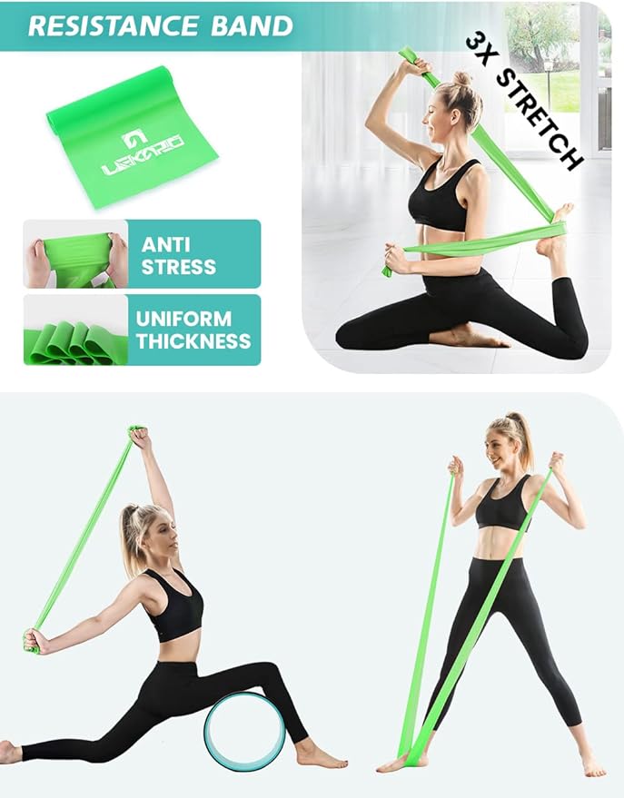 Yoga Wheel Set 9 in 1, Yoga Starter Kit for Beginner, Back Roller for Pain Relief & Deep Tissue Massage, Stretching, Improving Backbends, Size 13''-GravixFit