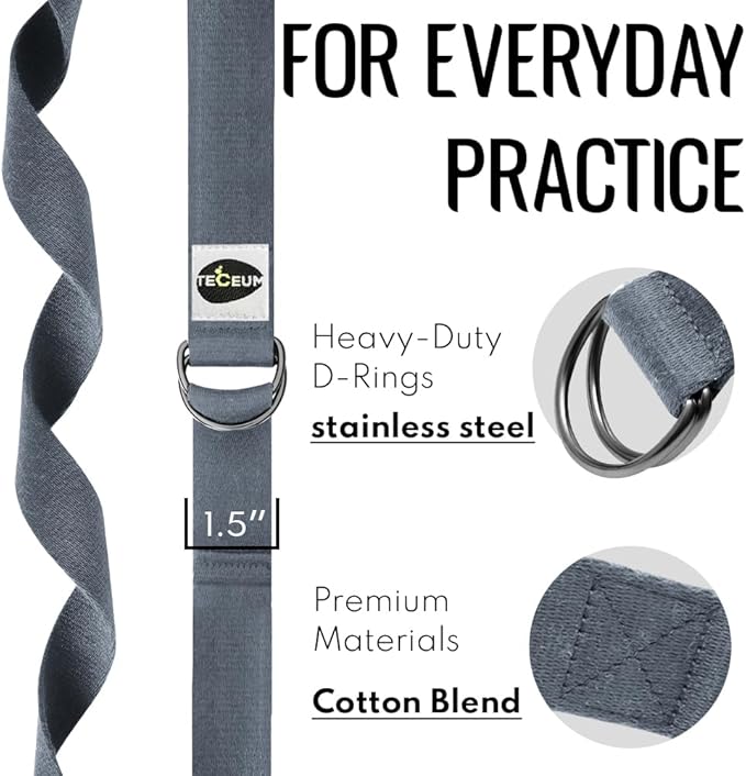 TECEUM Yoga Strap & Mat Strap – 2 IN 1 – Cotton – 6 ft 8 ft 10 ft (30+ colors) – Adjustable Non-Slip Belt for Yoga, Pilates, Stretching, Physical Therapy, Fitness & Home Workout – For Carrying Mats-GravixFit