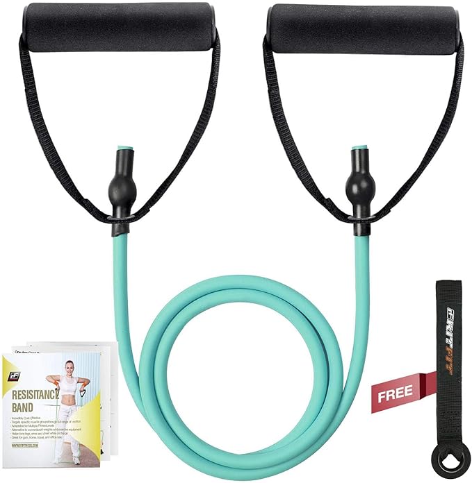 RitFit Single Resistance Exercise Band with Comfortable Handles - Ideal for Physical Therapy, Strength Training, Muscle Toning - Door Anchor and Starter Guide Included-GravixFit