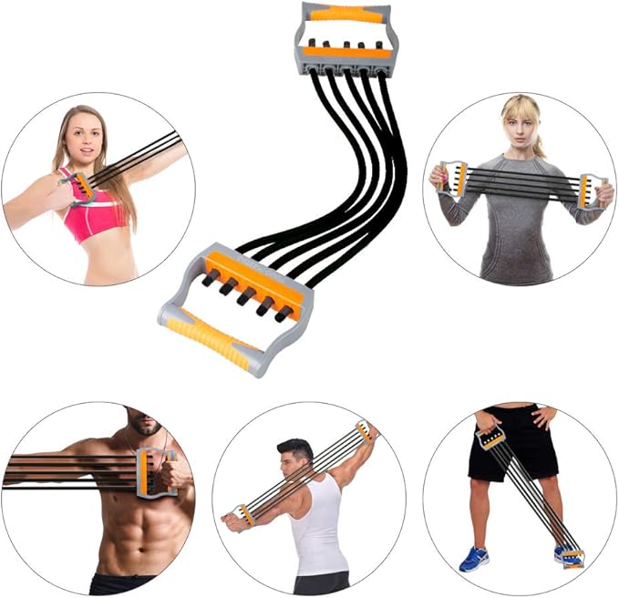 TOCO FREIDO Chest Expander | Arm Training, 5 Tubes Ajustable Arm Strength Trainer, Exercise Resistance Bands for Home Fitness Muscle Training Body Building-GravixFit