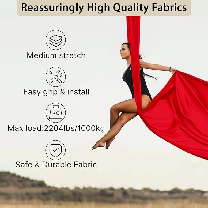 15/25 Yards Aerial Silk Professional Indoor Aerial Yoga Hammock Fabric Outdoor Fitness Silk for Dance, Circus Training, Home Gym-GravixFit