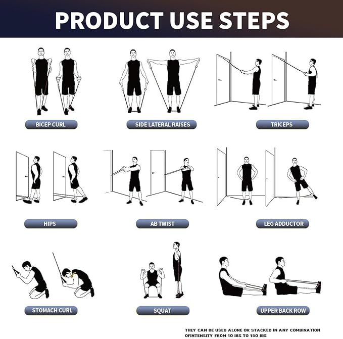 WHATAFIT Resistance Bands, Exercise Bands，Resistance Bands for Working Out, Work Out Bands with Handles for Men and Women Fitness, Strength Training Home Gym Equipment-GravixFit