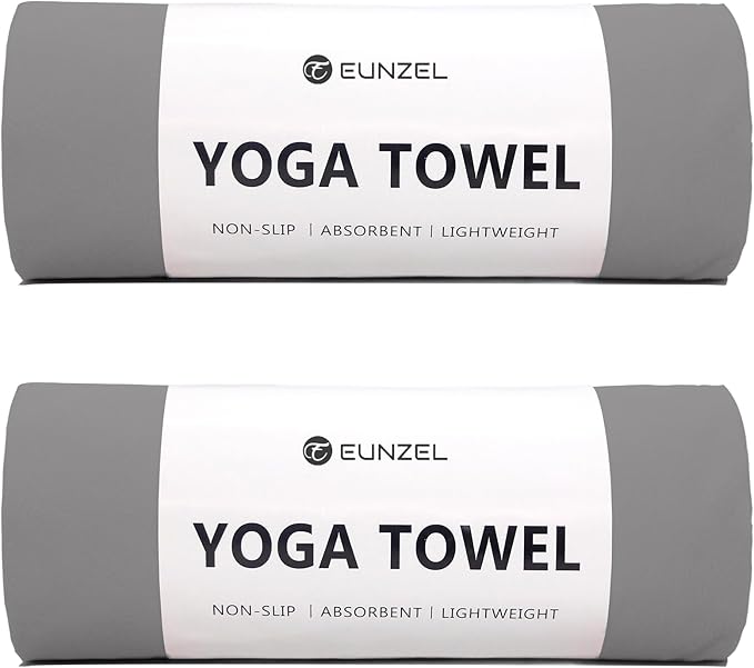 Eunzel 2 Pack Hot Yoga Towel Non Slip Yoga Mat Towel Non-Slip Sweat Absorbent Microfiber Towel for Hot Yoga, Pilates and Workout 72" x 26.5",Dark Grey-GravixFit