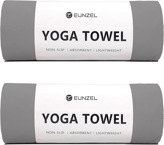 Eunzel 2 Pack Hot Yoga Towel Non Slip Yoga Mat Towel Non-Slip Sweat Absorbent Microfiber Towel for Hot Yoga, Pilates and Workout 72" x 26.5",Dark Grey-GravixFit
