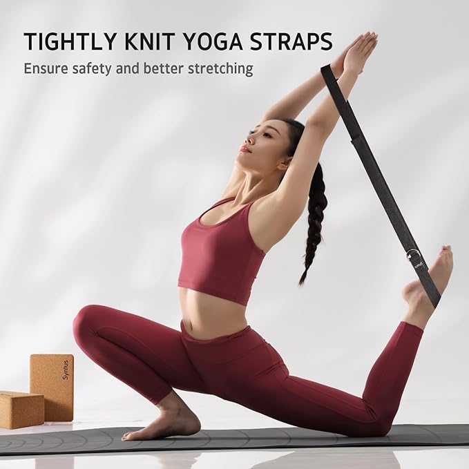Syntus Yoga Block and Yoga Strap Set, 2 Soft Non-Slip Yoga Blocks 9×6×4 inches, 8FT Metal D-Ring Strap for Yoga, General Fitness, Pilates, Stretching and Toning-GravixFit