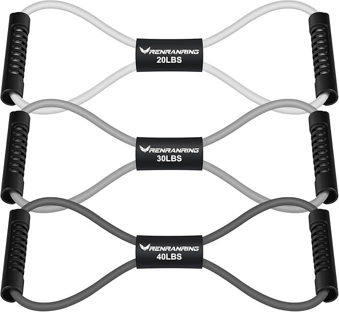 Figure 8 Fitness Resistance Bands with Handles - Exercise Tube Band Set of 3 for Arm and Shoulder Stretch, Rope 8 Word Elastic for Women and Men-GravixFit