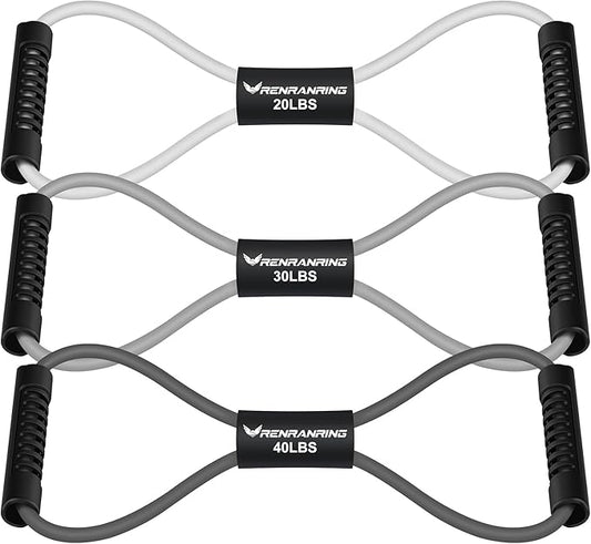 Figure 8 Fitness Resistance Bands with Handles - Exercise Tube Band Set of 3 for Arm and Shoulder Stretch, Rope 8 Word Elastic for Women and Men-GravixFit