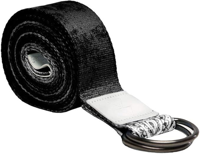YOGA DESIGN LAB | The Yoga Strap | Luxurious, Extra Long, Super Soft, Eco Printed | Studio Quality, Adjustable | Safely Stretch Further and Hold Longer | 8 ft Long (Mandala Black, 8ft)-GravixFit