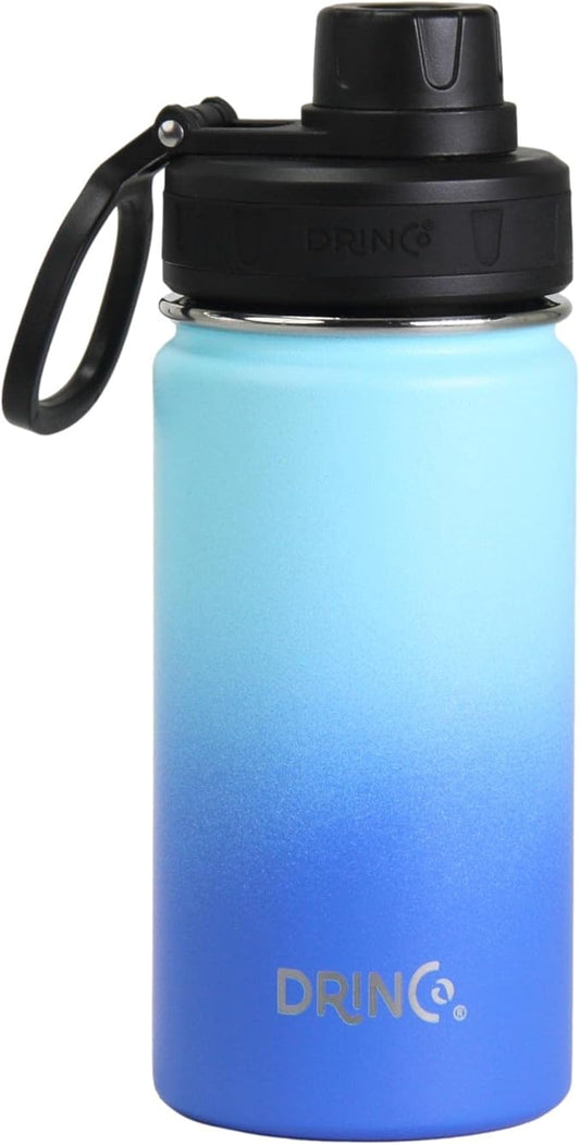 DRINCO Stainless Steel Water Bottle Spout Lid Vacuum Insulated Double Wall Water Bottle Wide Mouth (40oz 32oz 22oz 18oz 14oz) Leak Proof Keeps Cold or Hot (14 oz, 14oz Morning Sky Blue)-GravixFit