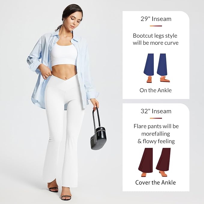 baleaf Women's V Crossover Flare Leggings with Pockets Yoga Pants High Waist Casual Workout Gym Bell Bottom Leggings-GravixFit