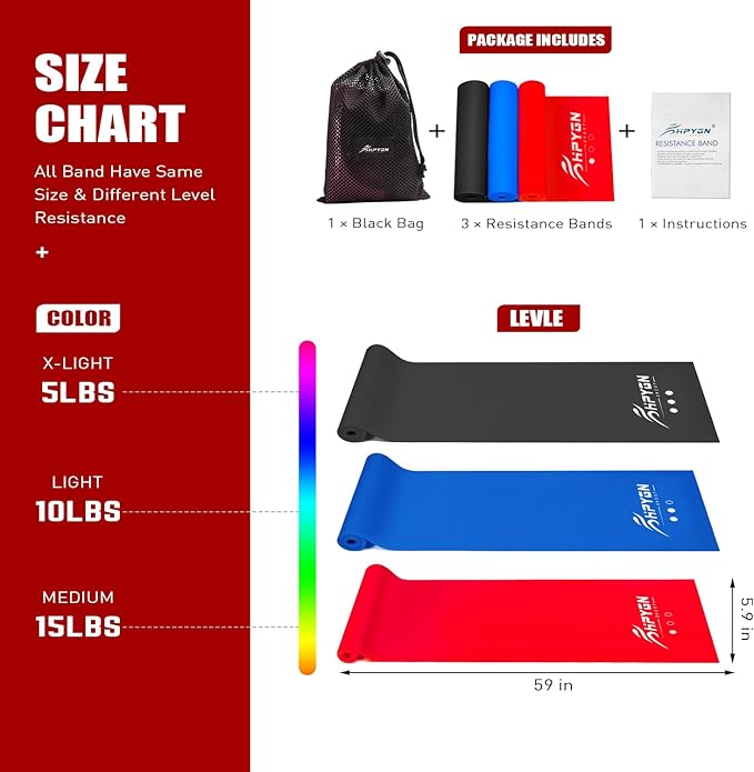 Resistance Bands, Exercise Bands, Physical Therapy Bands for Strength Training, Yoga, Pilates, Stretch Elastic Band with Different Strengths, Workout Bands for Home Gym-GravixFit