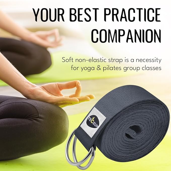 TECEUM Yoga Strap & Mat Strap – 2 IN 1 – Cotton – 6 ft 8 ft 10 ft (30+ colors) – Adjustable Non-Slip Belt for Yoga, Pilates, Stretching, Physical Therapy, Fitness & Home Workout – For Carrying Mats-GravixFit