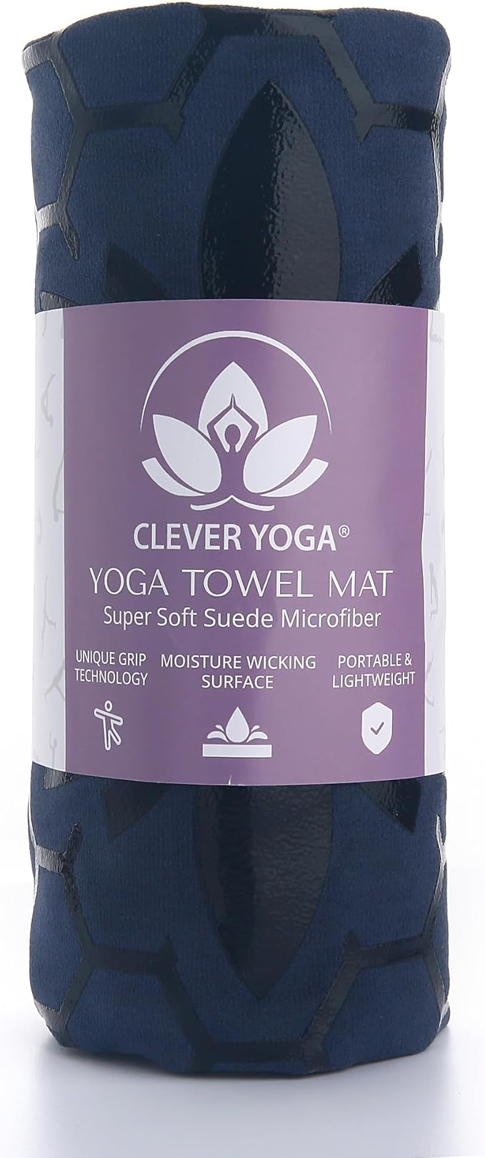 Clever Yoga Non-Slip Hot Yoga Towel – Non-Slip Grip for Hot Yoga, Sweat Absorbent, Honeycomb Silicone Grip, Stays Flat – Ideal for Pilates, Travel, Washable & Lightweight - Dark Blue-GravixFit