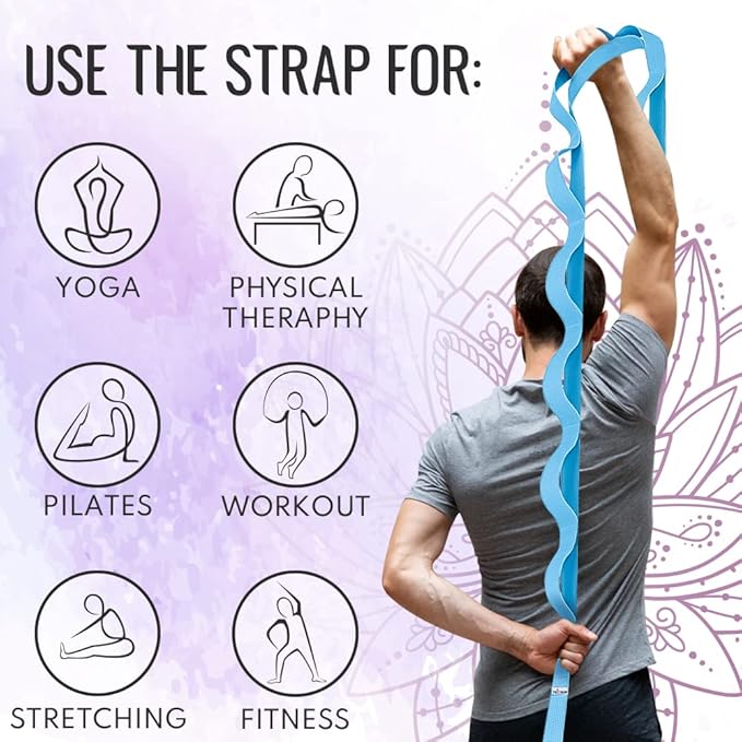 TECEUM Stretching Strap for Yoga & Physical Therapy – 10 Loops – Non-Elastic Leg Stretch Straps for Stretching, Exercising, Pilates, Post-Injury Rehabilitation for All Levels – Men & Women-GravixFit