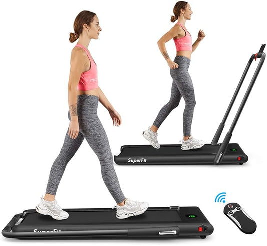 Goplus 2 in 1 Folding Treadmill, 2.25HP Under Desk Electric Superfit Treadmill, Installation-Free with APP Control, Remote Control, Bluetooth Speaker, LED Display, Walking for Home-GravixFit