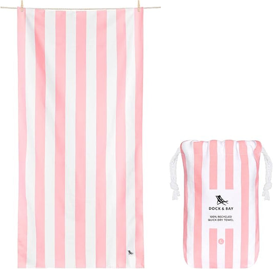 Dock & Bay Beach Towel - Quick Dry, Sand Free - Compact, Lightweight - 100% Recycled - Includes Bag - Cabana Light - Malibu Pink - Extra Large (200x90cm, 78x35)-GravixFit
