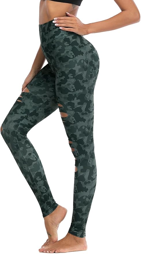 DIBAOLONG Womens High Waist Yoga Pants Cutout Ripped Tummy Control Workout Running Yoga Skinny Leggings-GravixFit