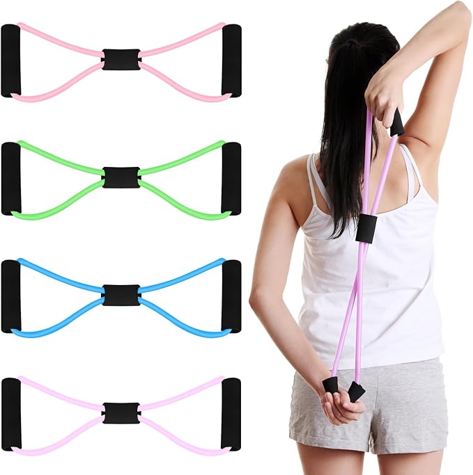 Figure 8 Shaped Resistance Bands -4-Pack Workout Bands with Handles Figure, 8 Exercise Bands for arm Shoulder Stretching, Leg Stretching, Yoga, Pilates, Home Gym Workout Equipment for Women Men-GravixFit