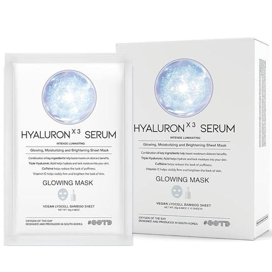 #OOTD Triple Hyaluron Hydrating Mask for Dry and Sensitive Skin, Anti Aging, Tightening and Moisturizing, Korean Vegan Beauty, Hyaluronic Acid, Caffeine, Vitamin C 10EA-GravixFit