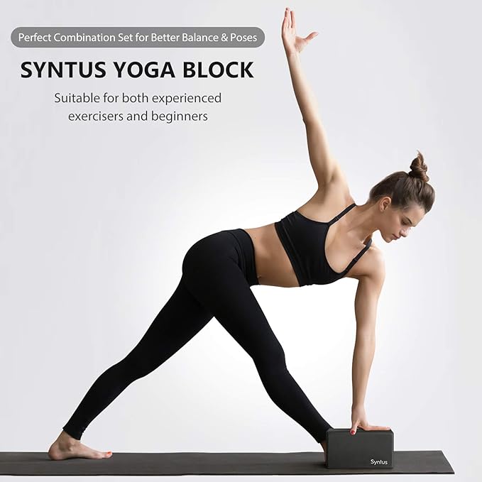 Syntus Yoga Block and Yoga Strap Set, 2 Soft Non-Slip Yoga Blocks 9×6×4 inches, 8FT Metal D-Ring Strap for Yoga, General Fitness, Pilates, Stretching and Toning-GravixFit