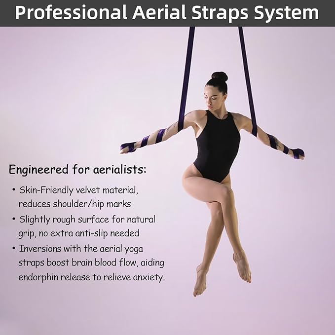 PRIOR FITNESS Aerial Yoga Straps 2m/6.6ft - Heavy Duty Circus Loops for Trapeze & Acrobatics[2 Pack],1850kg Load Capacity Medical-Grade Nylon-GravixFit