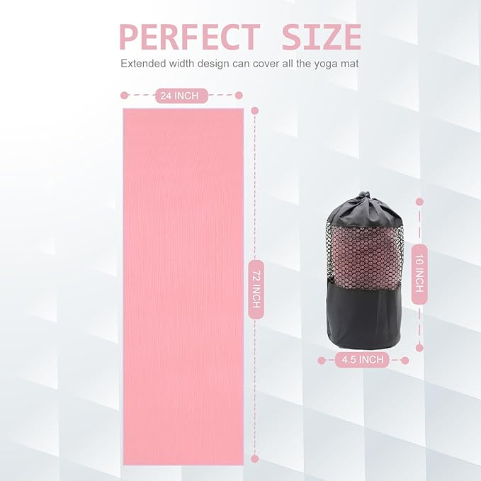 Eunzel Yoga Towel,Hot Yoga Mat Towel with Grip Dots Sweat Absorbent Non-Slip for Hot Yoga, Pilates and Workout 24" x72", Pink-GravixFit