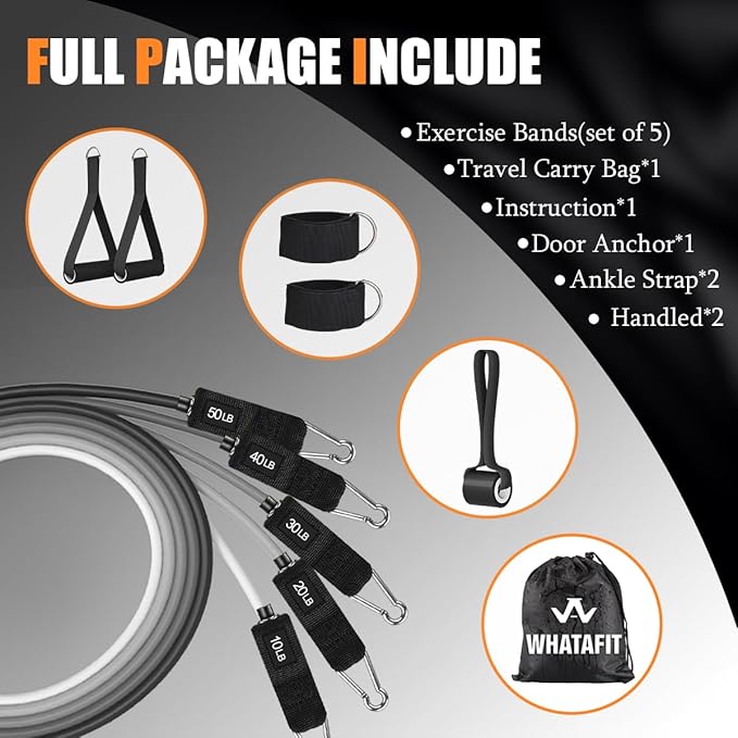 WHATAFIT Resistance Bands, Exercise Bands，Resistance Bands for Working Out, Work Out Bands with Handles for Men and Women Fitness, Strength Training Home Gym Equipment-GravixFit