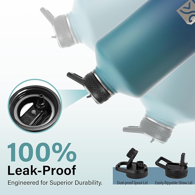 1 Gallon Water Bottle Insulated | Thickened Stainless Steel Vacuum Metal Water Jug | Portable Sports Large for Gym and Hiking with Straw, Carrier Bag, Handle Strap | BPA-Free 128 oz-GravixFit