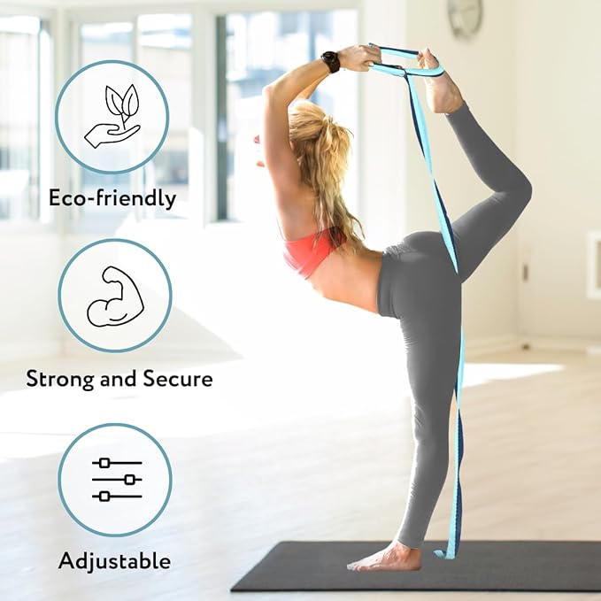 California Yoga Strap | Yoga Belt with Safe Adjustable D-Ring Buckle for Pilates | Stretching Strap | Exercise Bands | Physical Therapy | Improves Sitting Posture-GravixFit