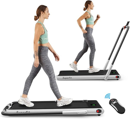 Goplus 2 in 1 Folding Treadmill, 2.25HP Under Desk Electric Superfit Treadmill, Installation-Free with APP Control, Remote Control, Bluetooth Speaker, LED Display, Walking for Home-GravixFit