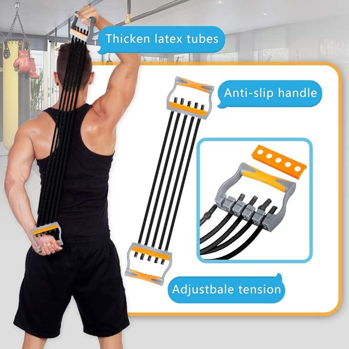 TOCO FREIDO Chest Expander | Arm Training, 5 Tubes Ajustable Arm Strength Trainer, Exercise Resistance Bands for Home Fitness Muscle Training Body Building-GravixFit