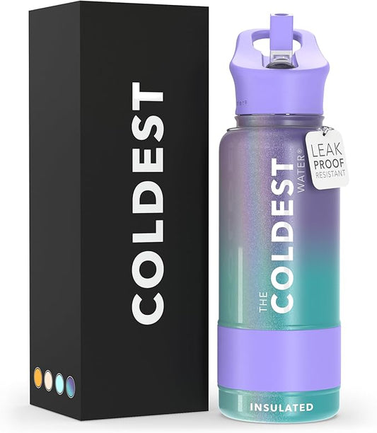Coldest Insulated Water Bottle with Straw Lid - Stainless Steel Metal Insulated Bottle for Men & Women (Interstellar Reef Glitter, 32 oz)-GravixFit