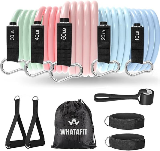 WHATAFIT Resistance Bands, Exercise Bands，Resistance Bands for Working Out, Work Out Bands with Handles for Men and Women Fitness, Strength Training Home Gym Equipment-GravixFit
