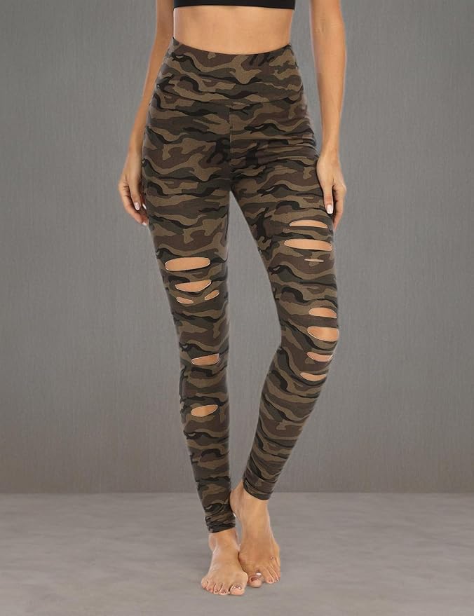 DIBAOLONG Womens High Waist Yoga Pants Cutout Ripped Tummy Control Workout Running Yoga Skinny Leggings-GravixFit