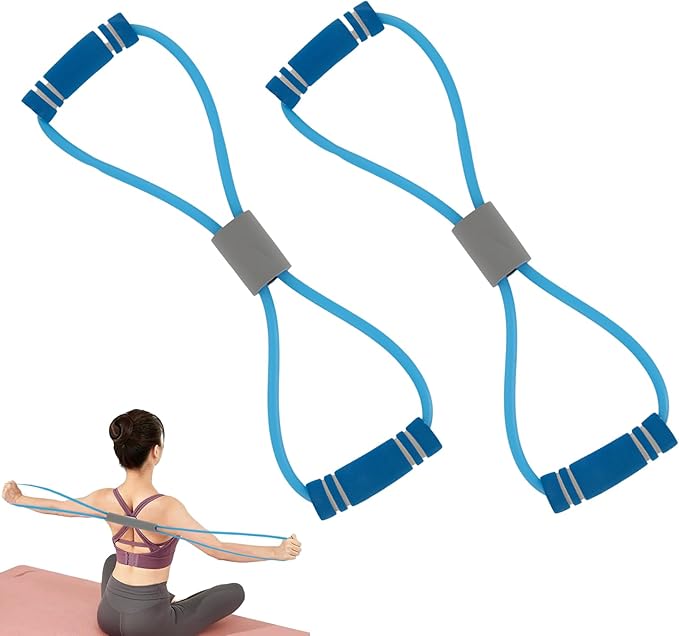 2 Pcs Figure 8 Resistance Band, Resistance Band with Handles, Suitable for Full Body Exercise, Strength Training, Flexibility, Exercise Elastic Rope, Suitable for Home, Gym (Blue)-GravixFit