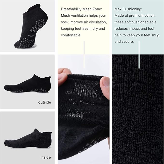 Hylaea Unisex Non Slip Socks with Grip for Yoga, Hospital, Pilates, Barre | Ankle, Cushioned-GravixFit