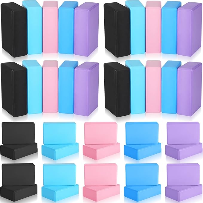 Meooeck 30 Pcs Yoga Blocks Bulk Eva Foam Block Pack, 9 x 6 x 3 Inch Exercise Brick Foam High Density Soft Non Slip Yoga Accessories for Exercise Pilates General Fitness and Workouts, Multicolor-GravixFit