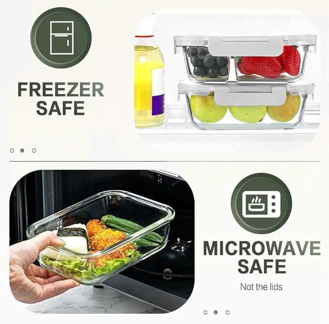 10 Packs 30 oz Glass Meal Prep Containers,Glass Food Storage Containers with Lids,Airtight Glass Lunch Bento Boxes,Microwave, Oven, Freezer and Dishwasher,White-GravixFit
