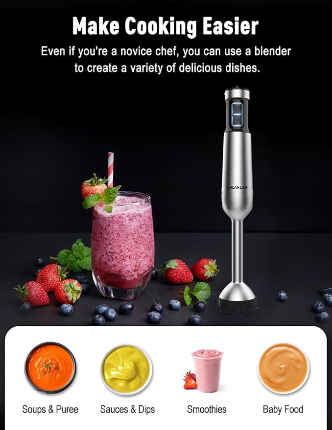 1000W Powerful Immersion Blender handheld, 2025 New Update Hand Blender with 25-Speed, Scratch-Resistant Corded Hand Mixer with Heavy-Duty Copper Brushless Motor and Gift Box-GravixFit