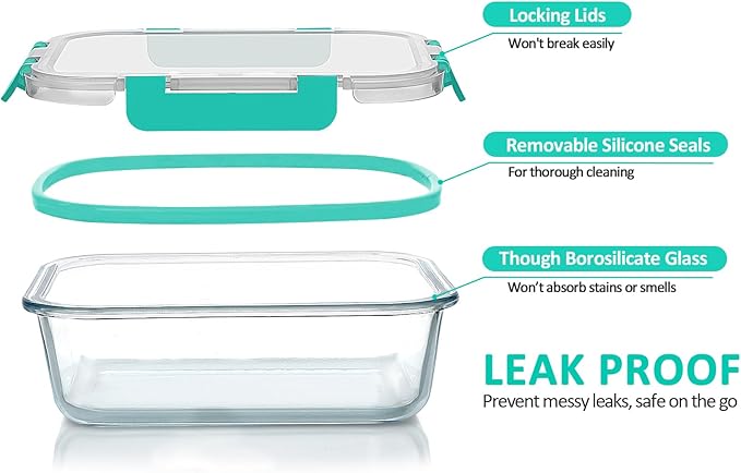 M MCIRCO 24-Piece Glass Food Storage Containers with Locking Lids,Glass Meal Prep Containers Set - Airtight Lunch Containers, Microwave, Oven, Freezer and Dishwasher,Green-GravixFit