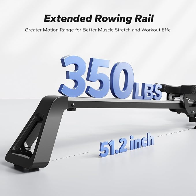 MERACH Rowing Machines for Home, Powerful Electromagnetic Row Machine with 51.2" Extended Rail, 16-Level Handle Resistance Adjustment Rower, 350 LBS Load Capacity, Ergonomic Comfort Seat, Easy Storage-GravixFit
