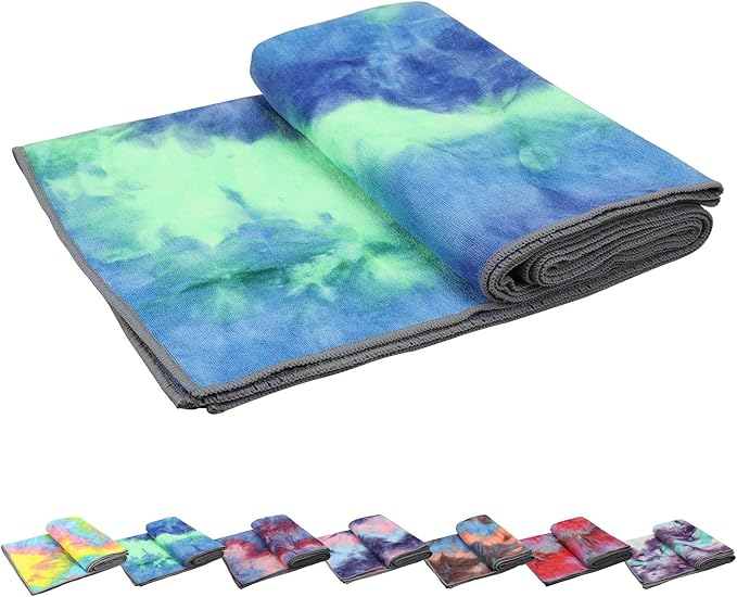 Yoga Towels , Non Slip Hot Yoga Towel Skidless Waffle Texture, 100% Absorbent Odorless Microfiber Yoga Blanket, Standard Sized 24 inchx72 inch Mat Towel,for Hot Yoga, Bikram, Pilates (Bule & Green)…1-GravixFit