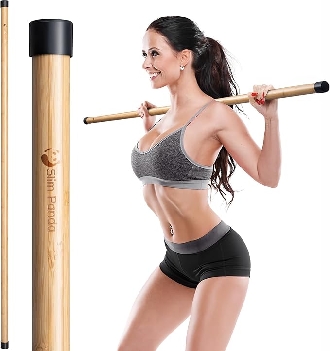 Slim Panda Yoga Stick, 5ft Natural Bamboo Stick with Rubber Ends, Exercise Stretching Stick for Yoga, Stretching, Balance and Correcting Posture, Rehabilitation Physical Therapy Aids-GravixFit