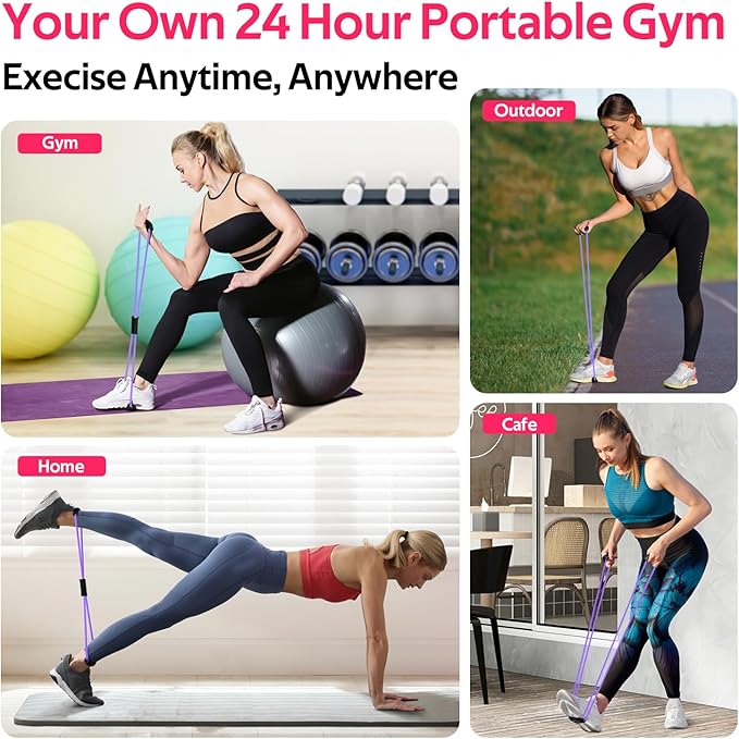 Figure 8 Fitness Resistance Bands with Handles - Exercise Tube Band Set of 3 for Arm and Shoulder Stretch, Rope 8 Word Elastic for Women and Men-GravixFit