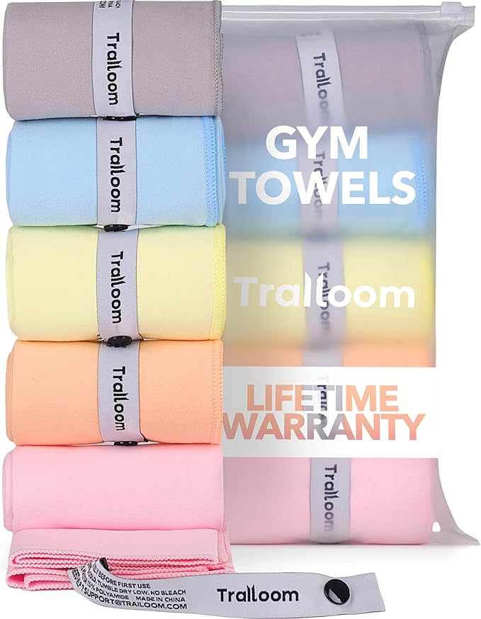 Microfiber Workout Towels - Quick Dry, Highly Absorbing, Odor-Free, for Women & Men - Gym Sweat Sports Towel for Hot Yoga, Tennis, Running, Exercise, Working Out, Camping, Set of 5 Pastel-GravixFit
