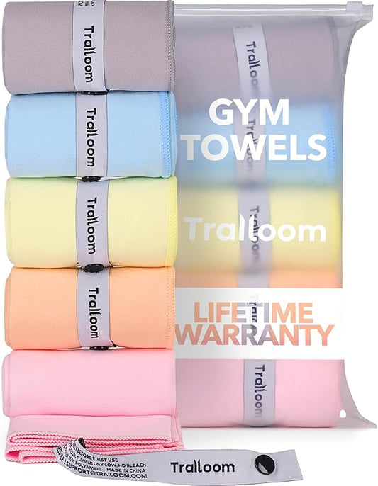 Microfiber Workout Towels - Quick Dry, Highly Absorbing, Odor-Free, for Women & Men - Gym Sweat Sports Towel for Hot Yoga, Tennis, Running, Exercise, Working Out, Camping, Set of 5 Pastel-GravixFit