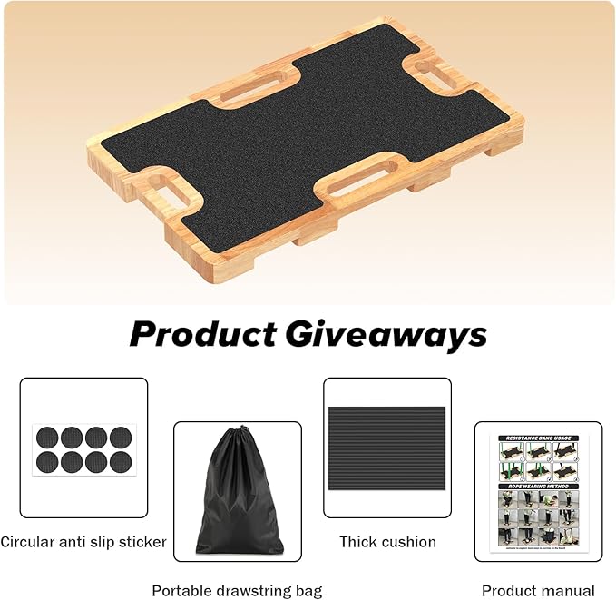 Wooden Resistance Band Foot Plate, Non-Slip Exercise Board with Free Soft Pad & Drawstring Bag for Strength Training, Stretching & Balance, Home Gym Fitness Platform for Full-Body Exercises-GravixFit